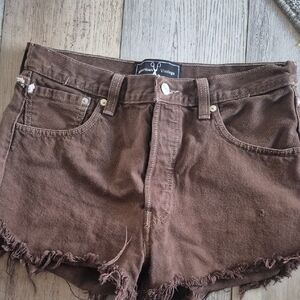 American Vintage Chocolate Brown Frayed Hem Denim Shorts LEVIS. WOMENS 29